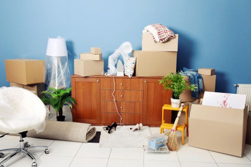 Residential moving boxes prepared for a West Kensington home move