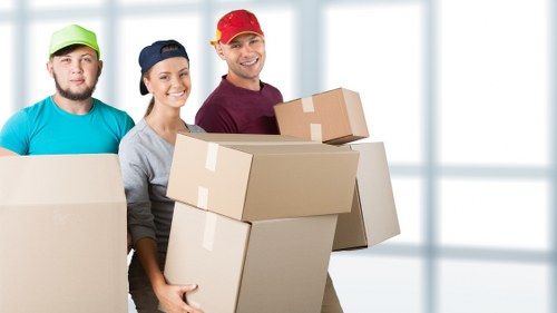 Office furniture and equipment prepared for a commercial move